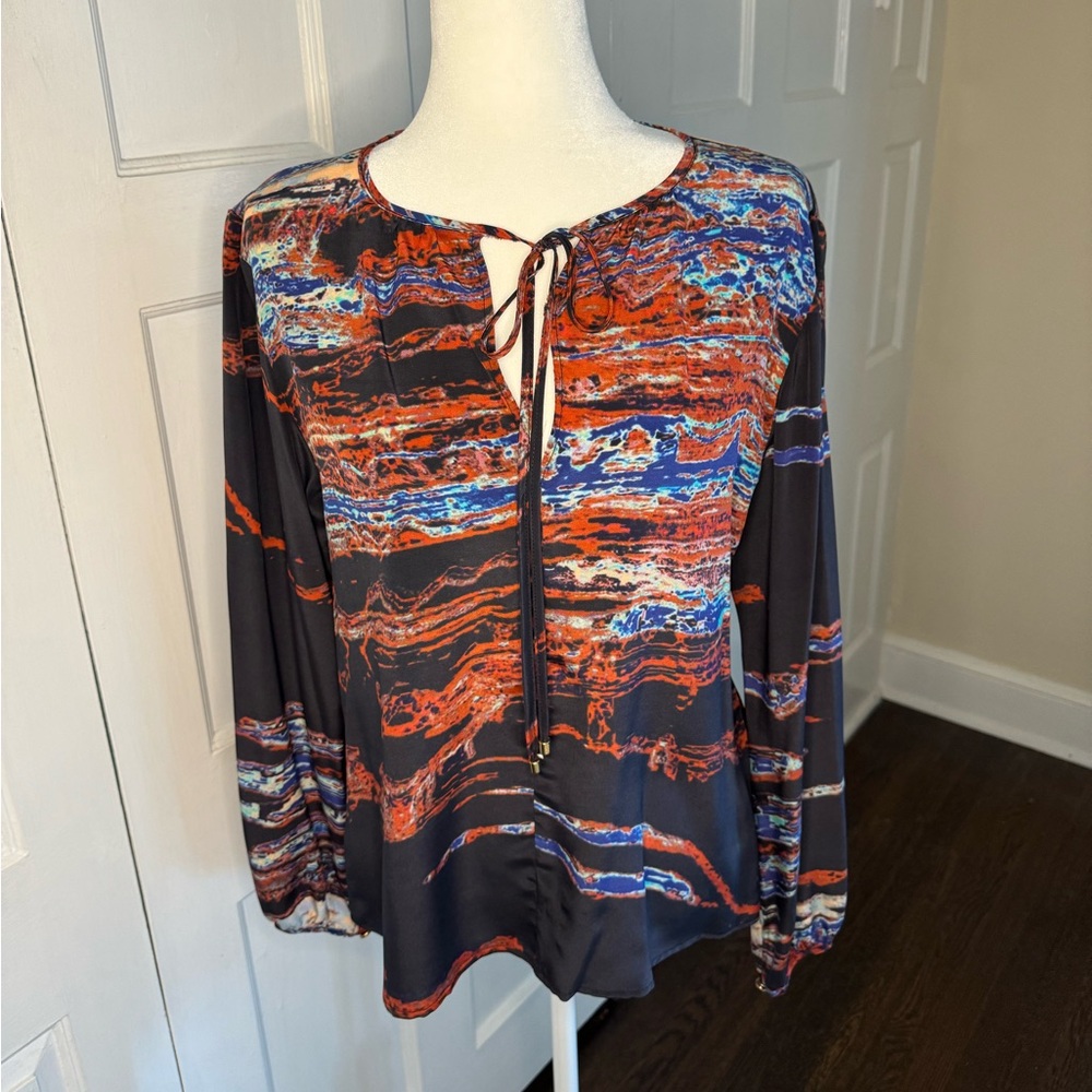100% silk multi color blouse size Large
